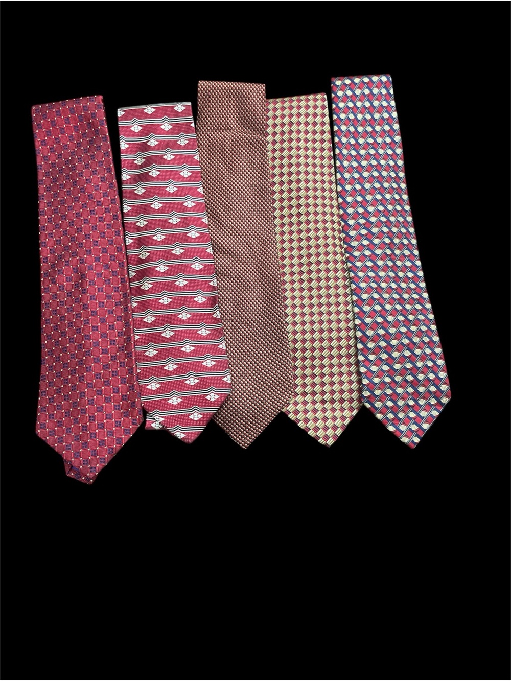 Classic Men's Red Patterned Neckties - Set of 5